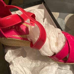 Very nice, brand new, wedged heel hot pink sandals
